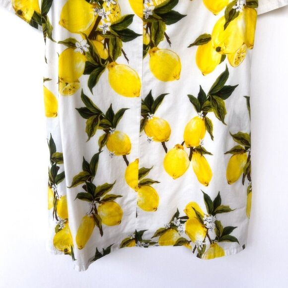 Loveriche Yellow Lemon Print Short Sleeve White Cotton Dress Large - Picture 9 of 9
